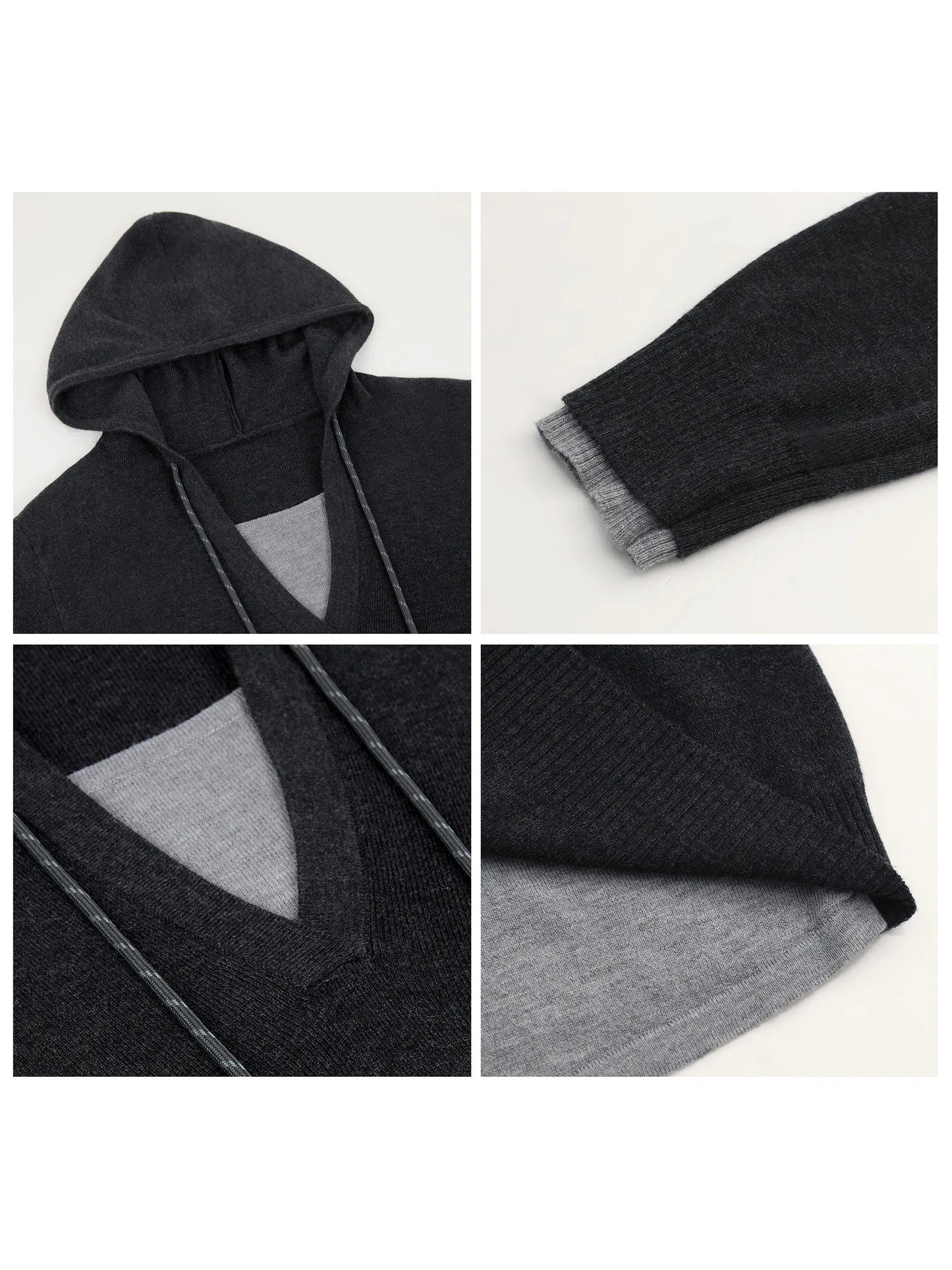 Casual Contrast Color Hooded Pullover - Loose Knit Sweater