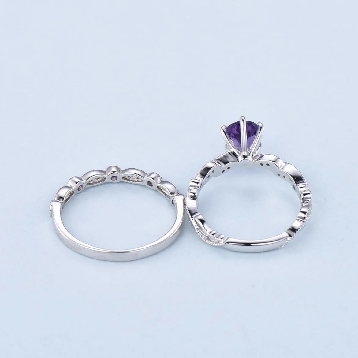 New Silver Plated Rings set For Women Geometric Amethyst Jewelry Wedding Engagement Ring Wholesale Size 6-10