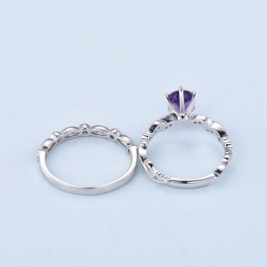 New Silver Plated Rings set For Women Geometric Amethyst Jewelry Wedding Engagement Ring Wholesale Size 6-10