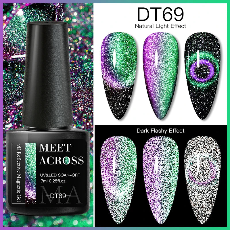 MEET ACROSS 7ml Reflective Glitter Gel Nail Polish Glitter Reflective Effect Semi Permanent UV LED Nail Art Gel Varnish Manicure
