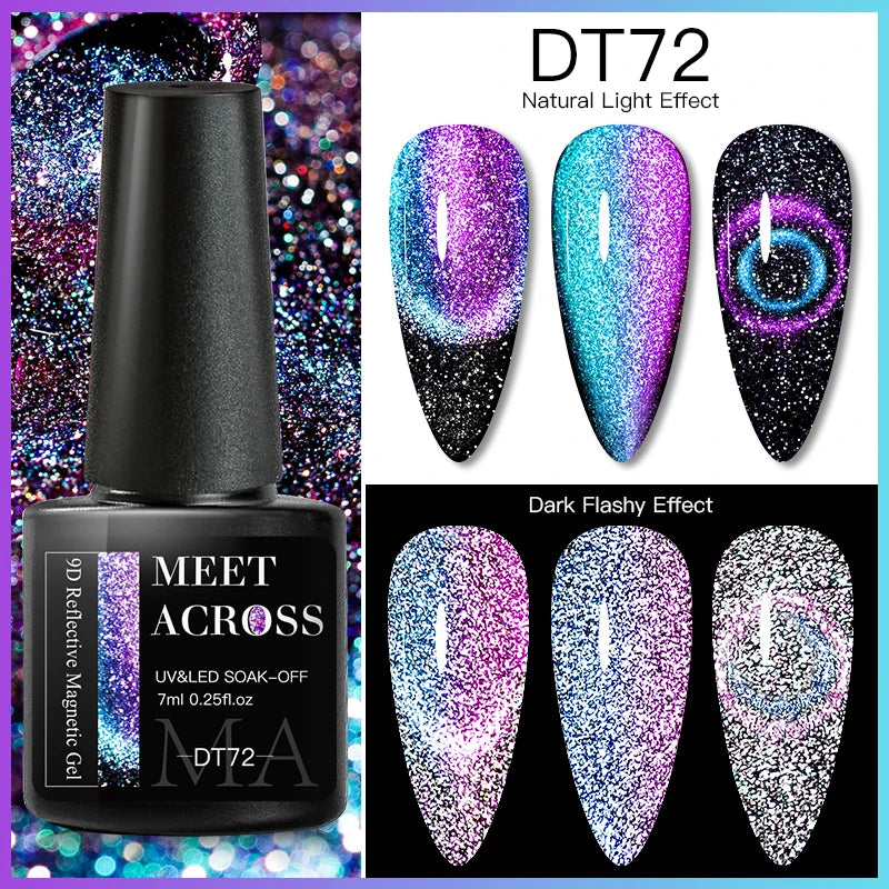 MEET ACROSS 7ml Reflective Glitter Gel Nail Polish Glitter Reflective Effect Semi Permanent UV LED Nail Art Gel Varnish Manicure