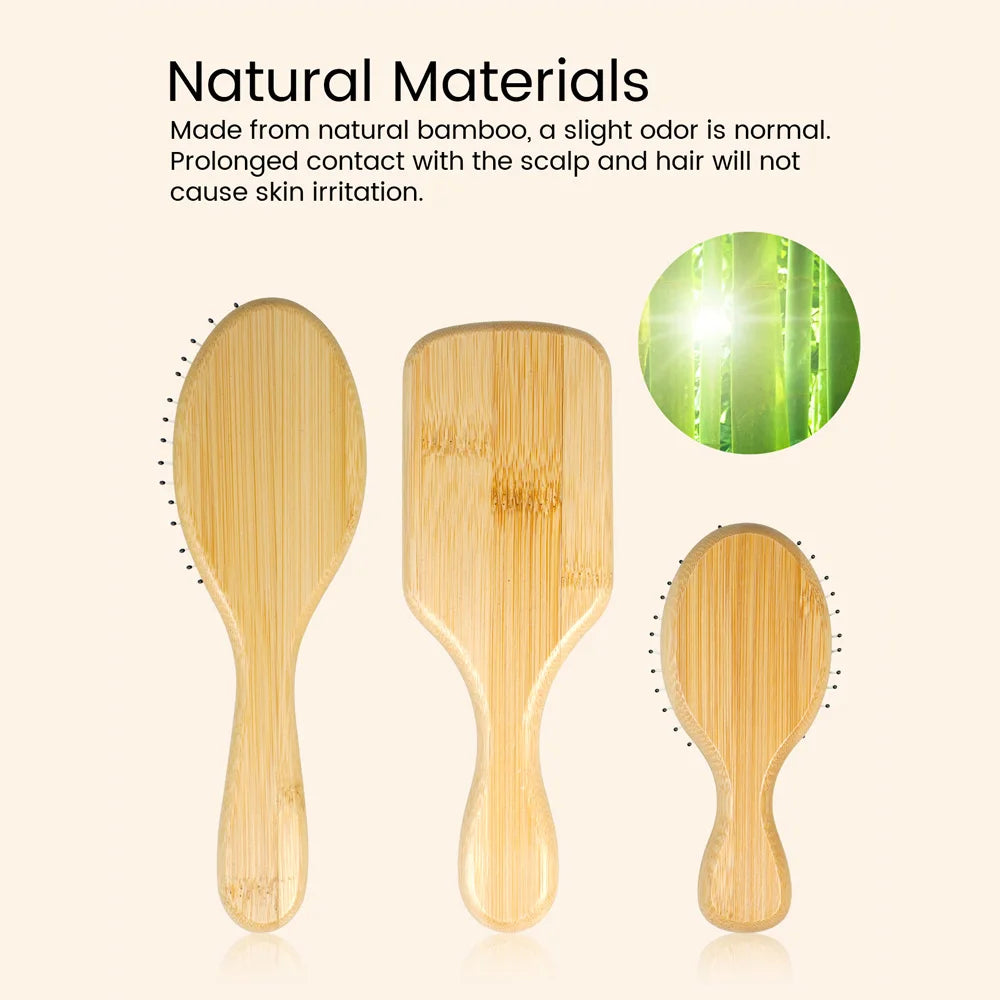 Bamboo Hair Brush Wooden Handle with Boar Bristles for Gentle Hair Combing Detangling and Scalp Massage