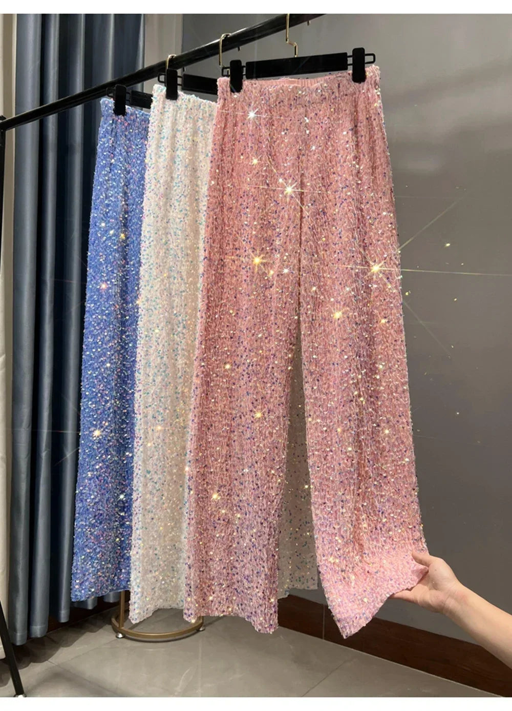Korean Sequins Autumn And Winter Wide-leg Pants Lengthened And Thickened Drapey Mopping Pants Shiny Casual Straight-leg Pants