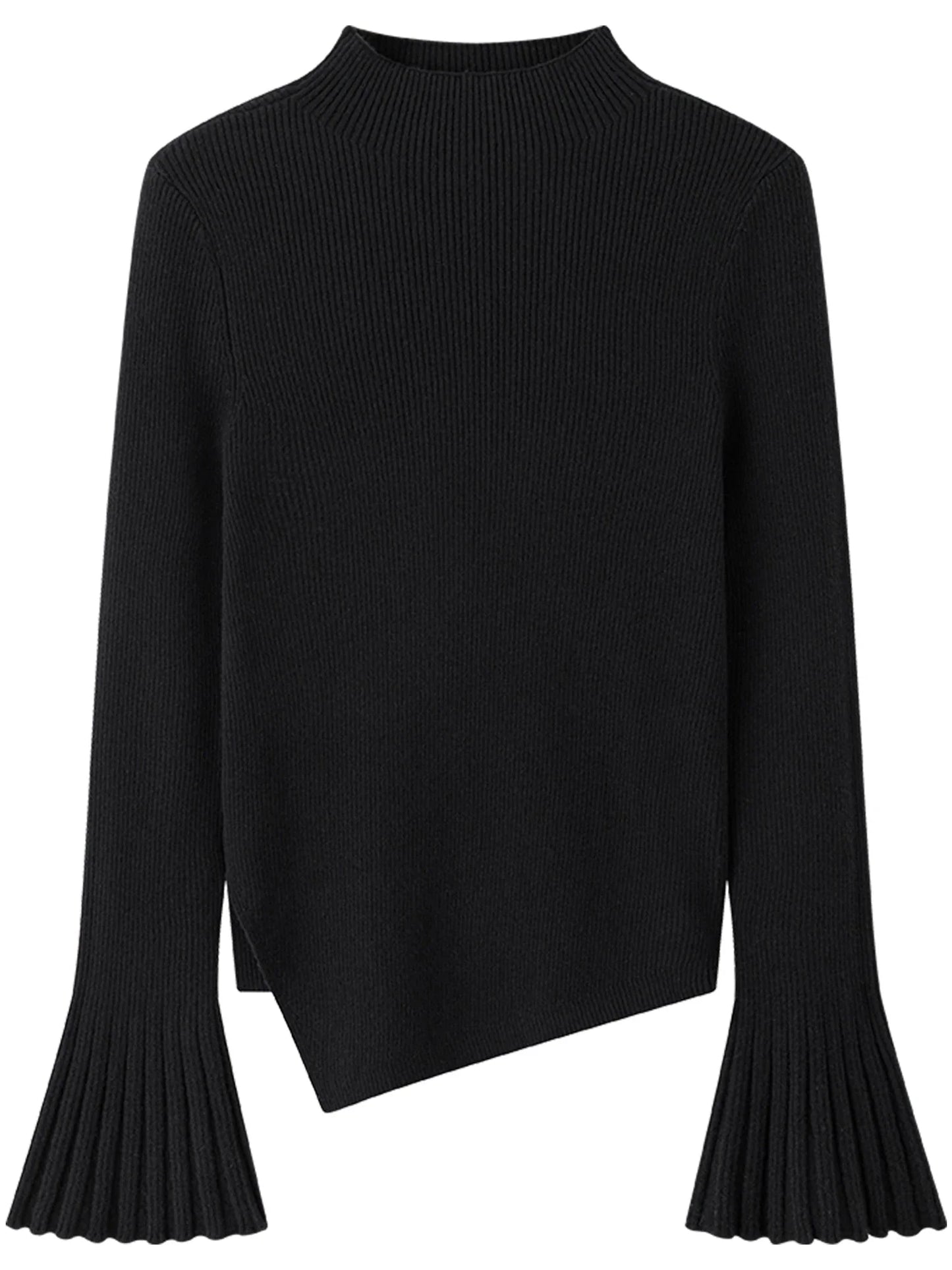 Plus Size Bell Sleeve Knit Sweater Mock Neck Winter Top