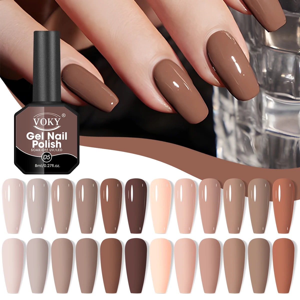 VOKY 8ML 12-piece gel nail polish set, high saturation, UV LED soaking gel, salon-level manicure at home