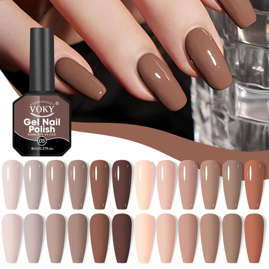 VOKY 8ML 12-piece gel nail polish set, high saturation, UV LED soaking gel, salon-level manicure at home