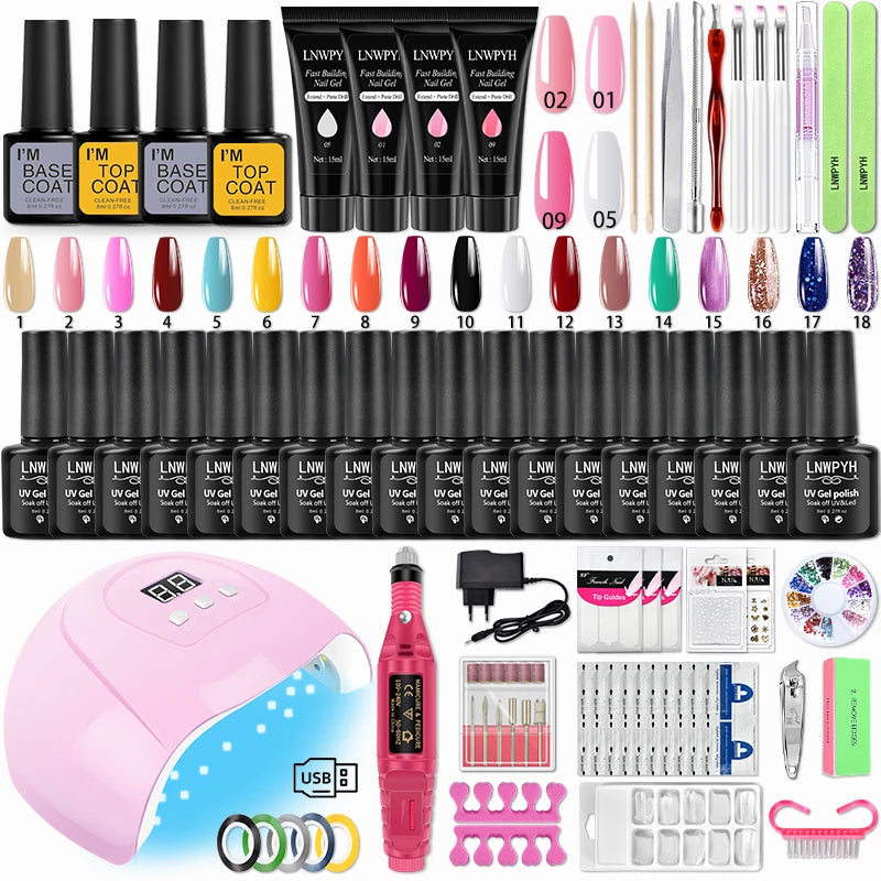 Manicure Set for Nail Extensions Gel Nail Polish Set 54W/36W LED Nail Lamp Nail Tools Set Quick Building Poly Nail Gel Set