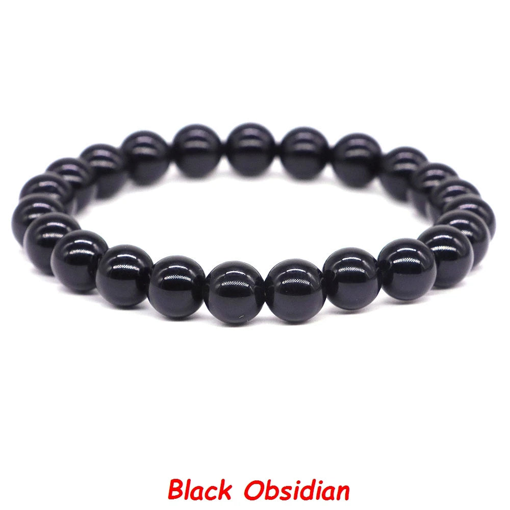 Natural Stone Bracelet Healing Crystal Amethyst Quartz Agate Round Loose Bead Elastic Stretch Bangle For Women Men Jewelry Gifts