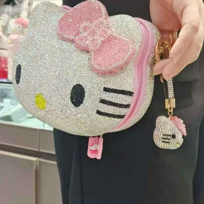 Hello Kittys Girls Cosmetic Case New Girl Cartoon Diamond Bag Cute Fashion Handbag Anime Figure Kawaii Fashion Bags for Woman