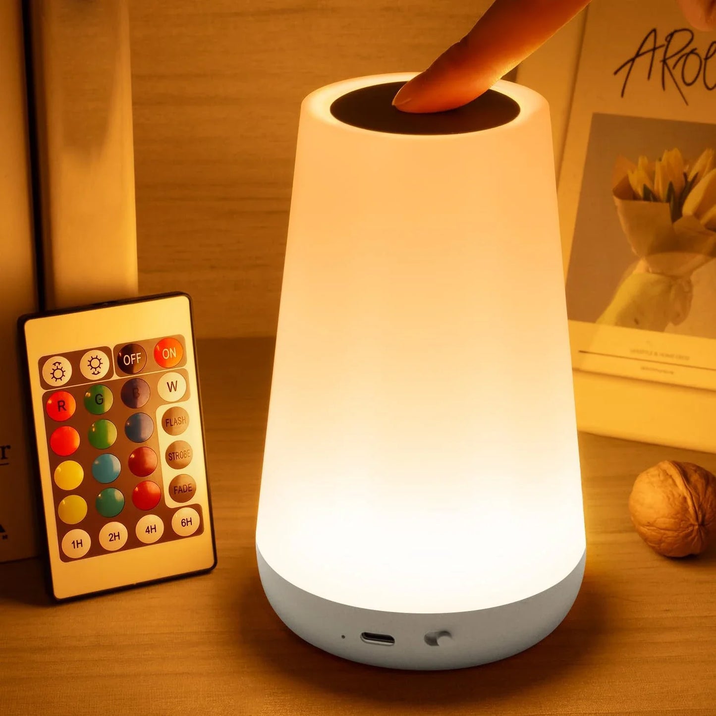 LED 13 Color Changing Night Light Remote Control Touch USB Rechargeable RGB Night Lamp Dimmable Lamp Portable Table Bedside Lamp