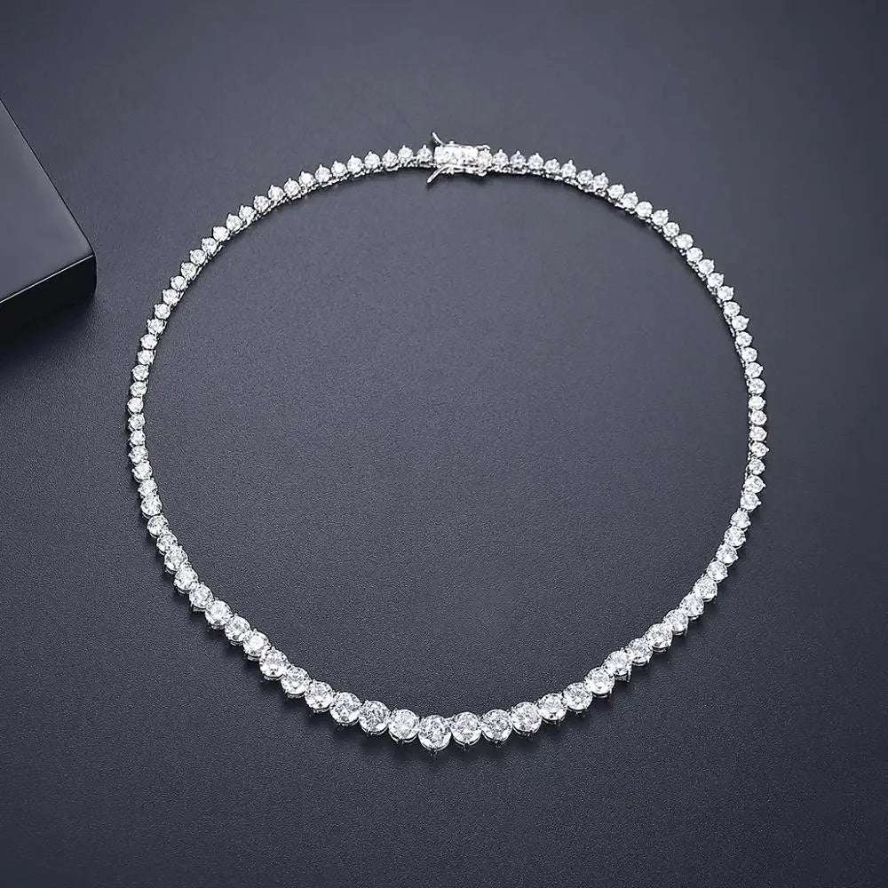 Luxury Designer 7MM Iced Out Tennis Necklace for Women Simulated Diamond 14K White Gold filled Jewelry Wedding Bride Choker
