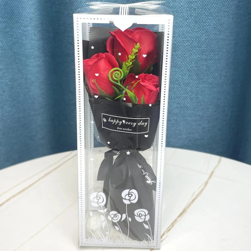3 Heads Artificial Rose Bouquet Hand Holding Pink Flowers Valentine's Day Gift Wedding Bride Decoration Artificial Flowers