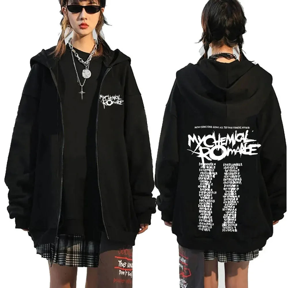 My Romantic Band (MCR) Reaper Zipper Hoodie Black Parade Punk Emotion Rock Zipper Hoodie Men's Fashion Retro Hip Hop Hoodie