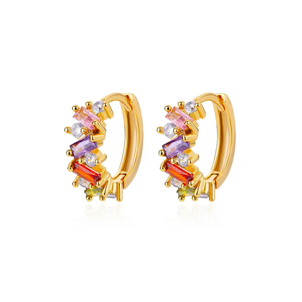 Rainbow Cubic Zirconia Hoop Earrings For Women 2023 Trending Round Gold Plated Stainless Steel Earrings Luxury Jewelry Gifts