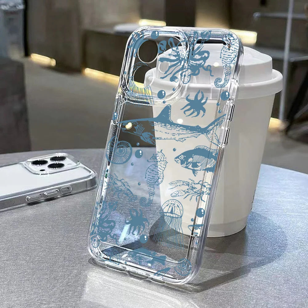 Ocean Animals Soft Clear Cover Whale Phone Case