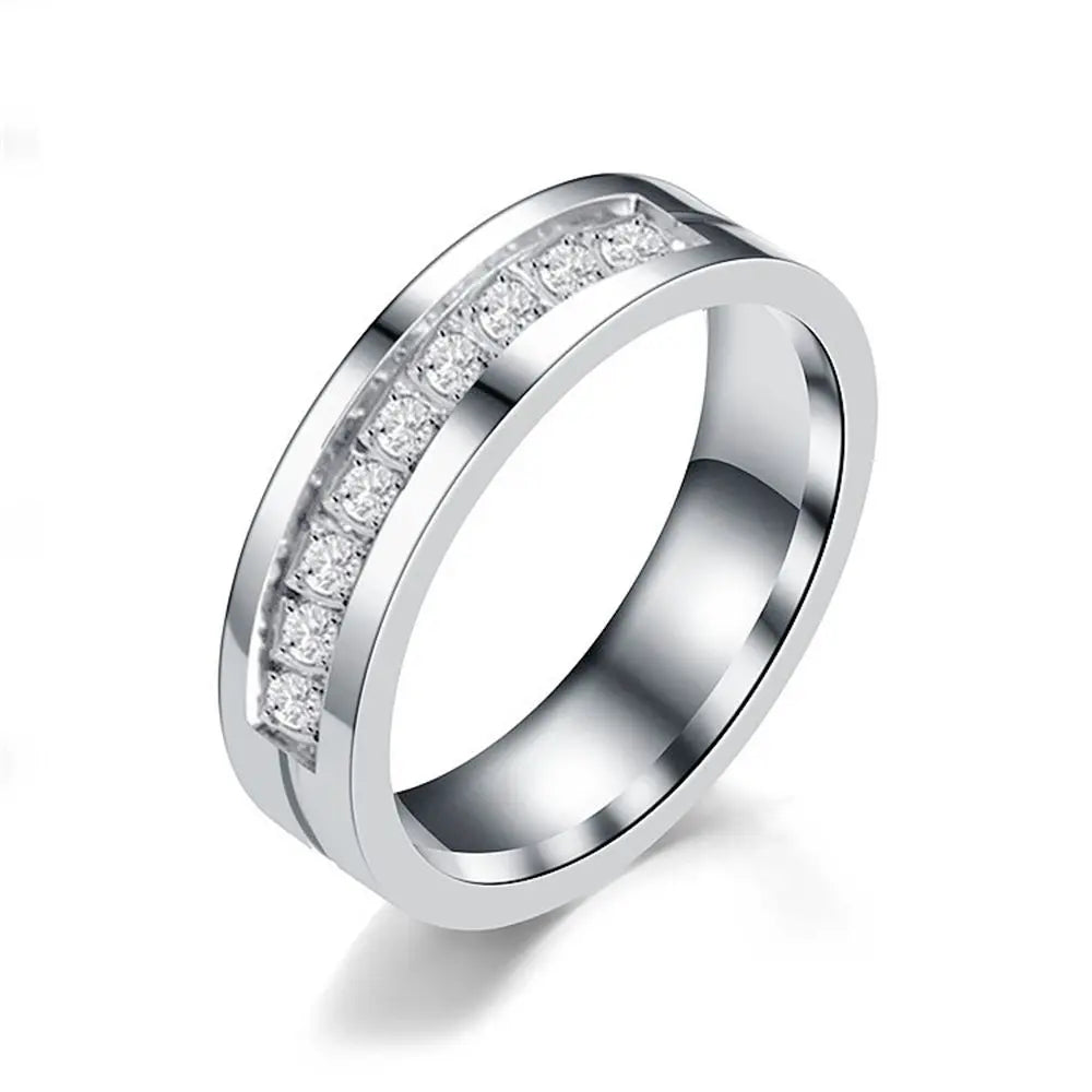 Women Men Wedding Band Rings For Love 18K Gold Plated AAA CZ Cubic Zirconia Stainless Steel Couples Ring Golden Silver Ring