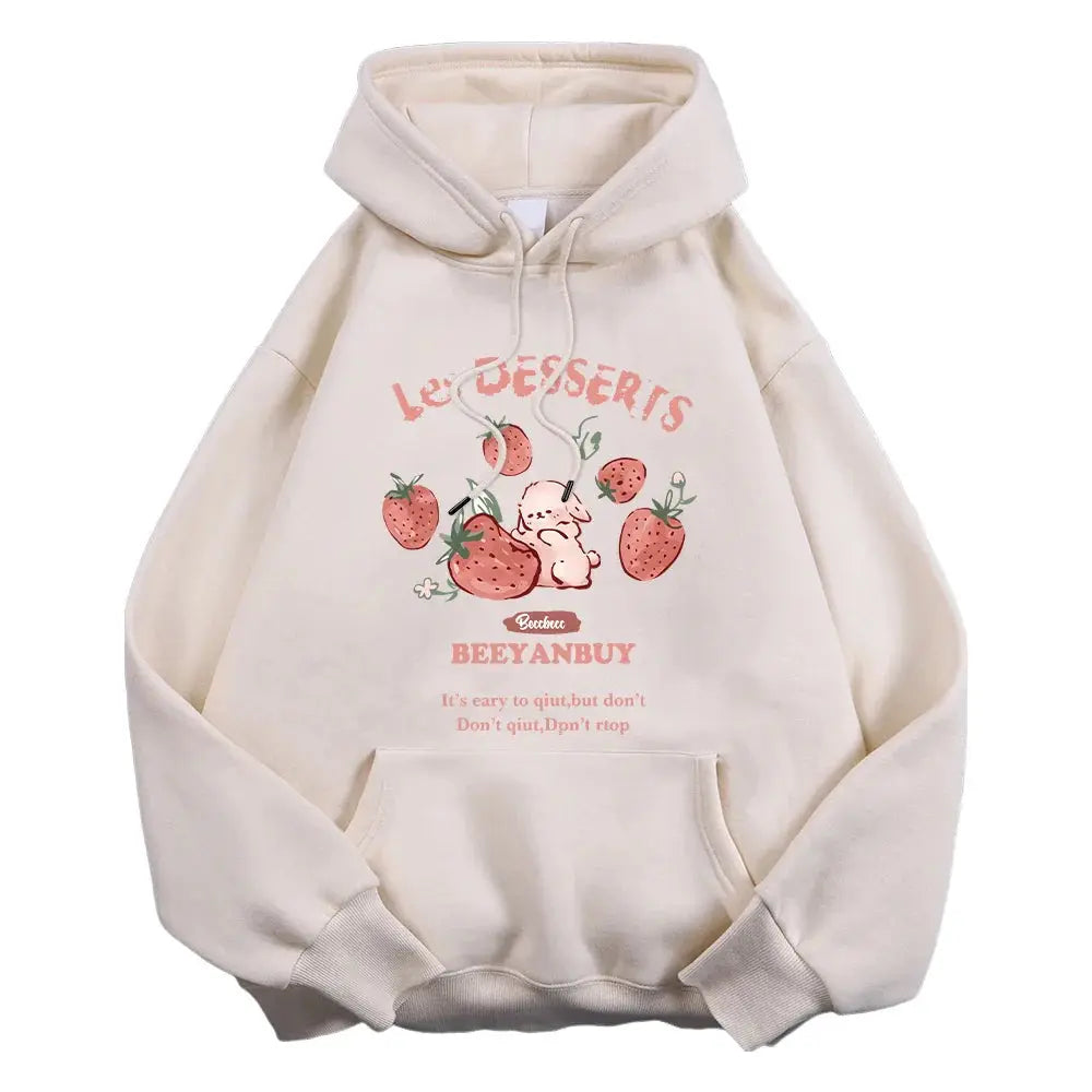 Cute Rabbit Strawberry Print Women's Hoodie