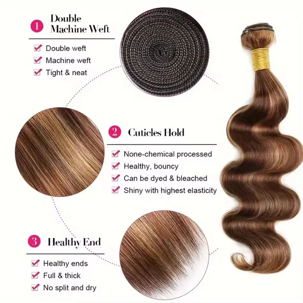 P4/27 Extension Brazilian Hair Weave Bundles 16-30 Inch Body Wave Bundles 100% Brazilian Human Hair Wig 180 Density For Women