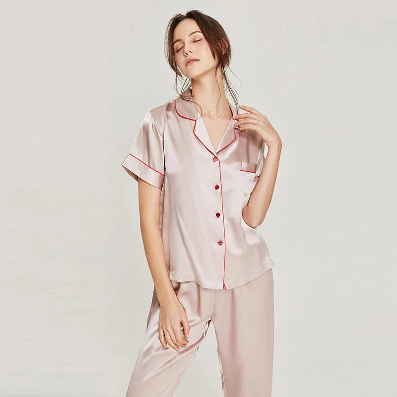 Women's Pink Silk Pajamas Short Sleeve Real Silk Sleepwear