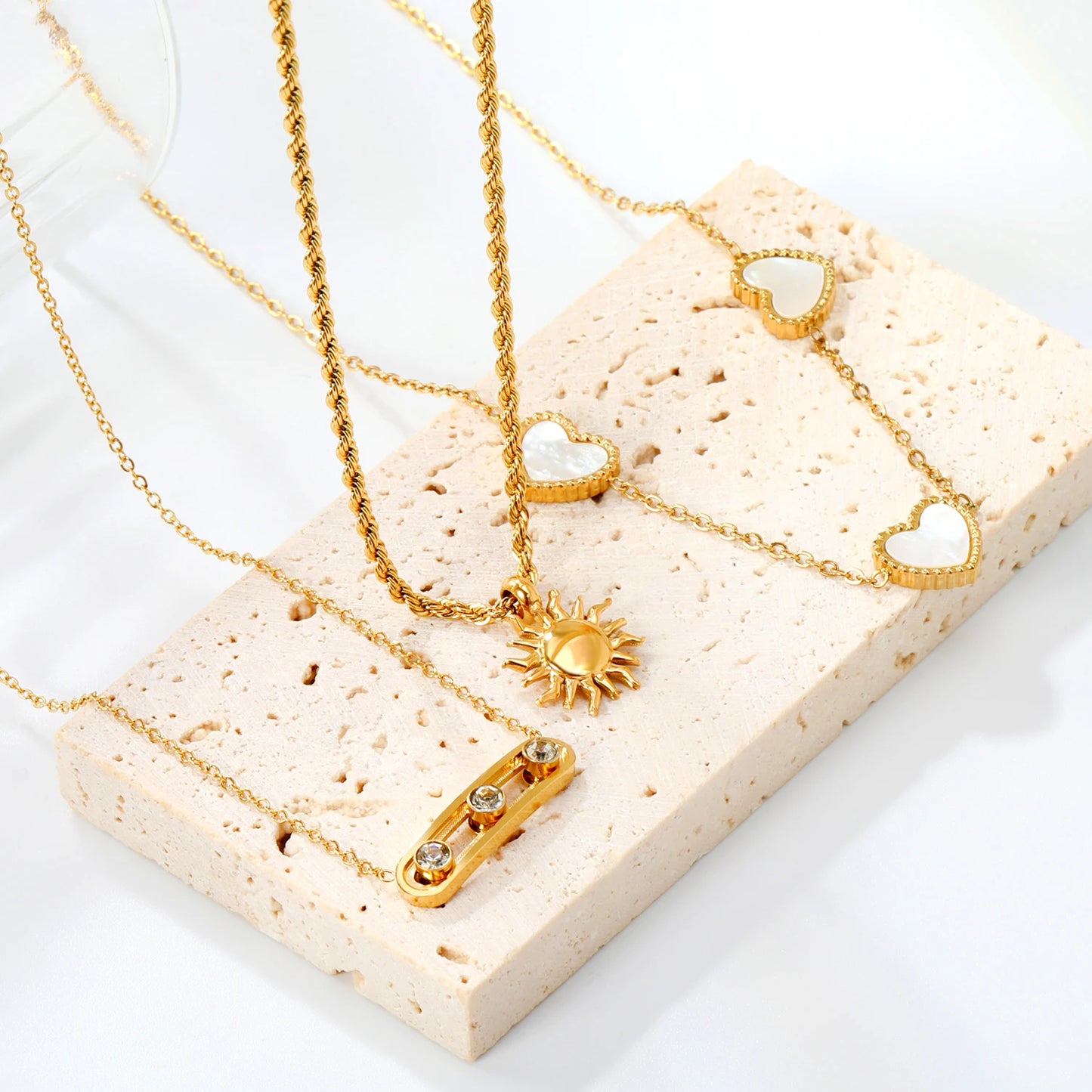 ASONSTEEL Stainless Steel Cubic Zirconia Pendant Necklace Charm Gold Color For Women Crystal Jewelry Choker Necklace Waterproof