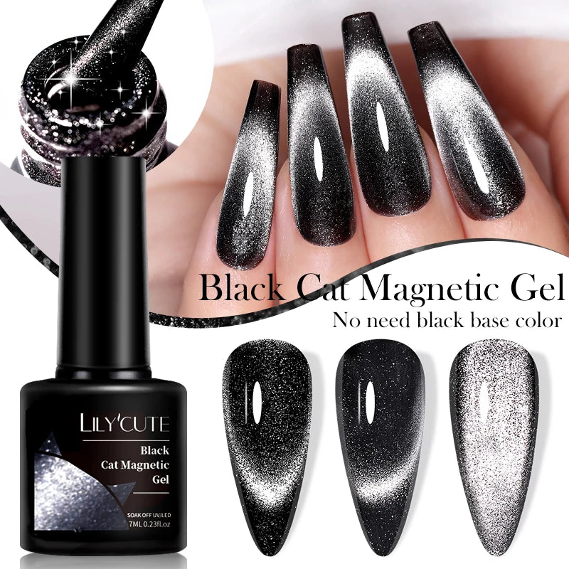 LILYCUTE 7ml Reflective Glitter Cat Magnetic Gel Nail Polish Semi permanent Soak Off UV LED Varnish Nail Supplies