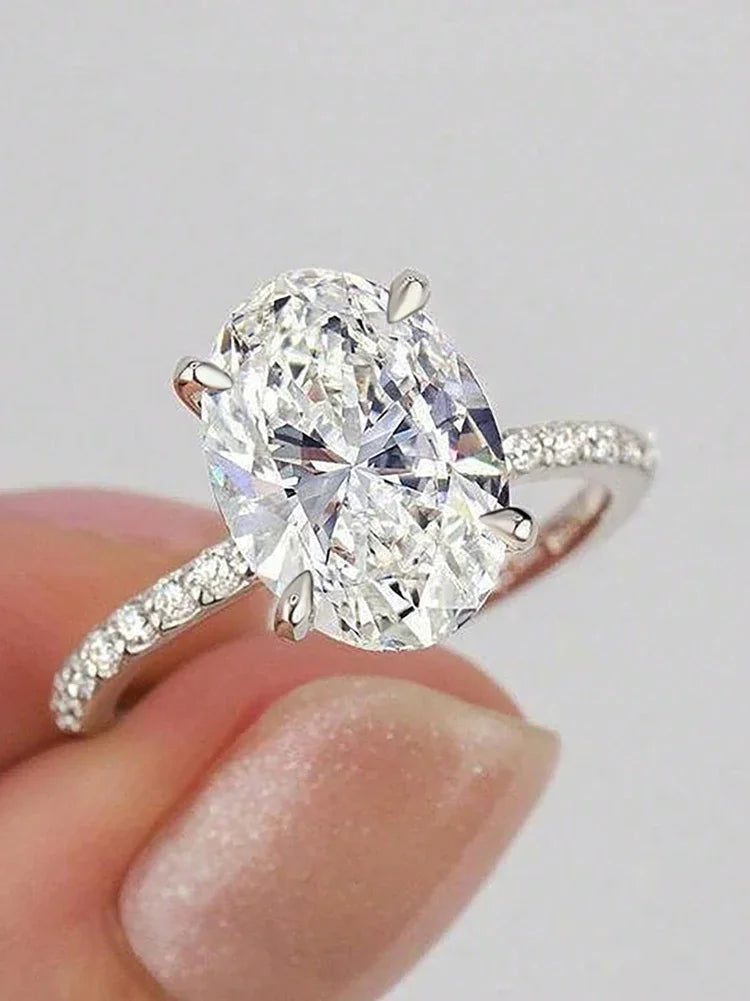 925 Sterling Silver Elliptical Horse Eye Fashionable Zircon Ring For Women Engagement Wedding Luxury High Quality Fine Jewelry