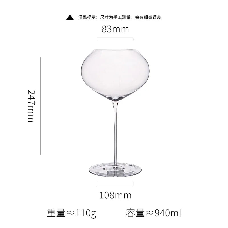 940ML/700ML Ultra-thin Large Capacity Peach Heart high-Footed Glass Burgundy Wine Glass Crystal Glass High-footed Red Wine Glass