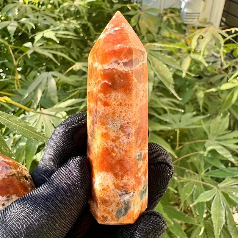 One Piece of Unique Blue Apatite Combined with Sunstone in a Crystal Tower Form - a Natural Gradient from Orange to Blue