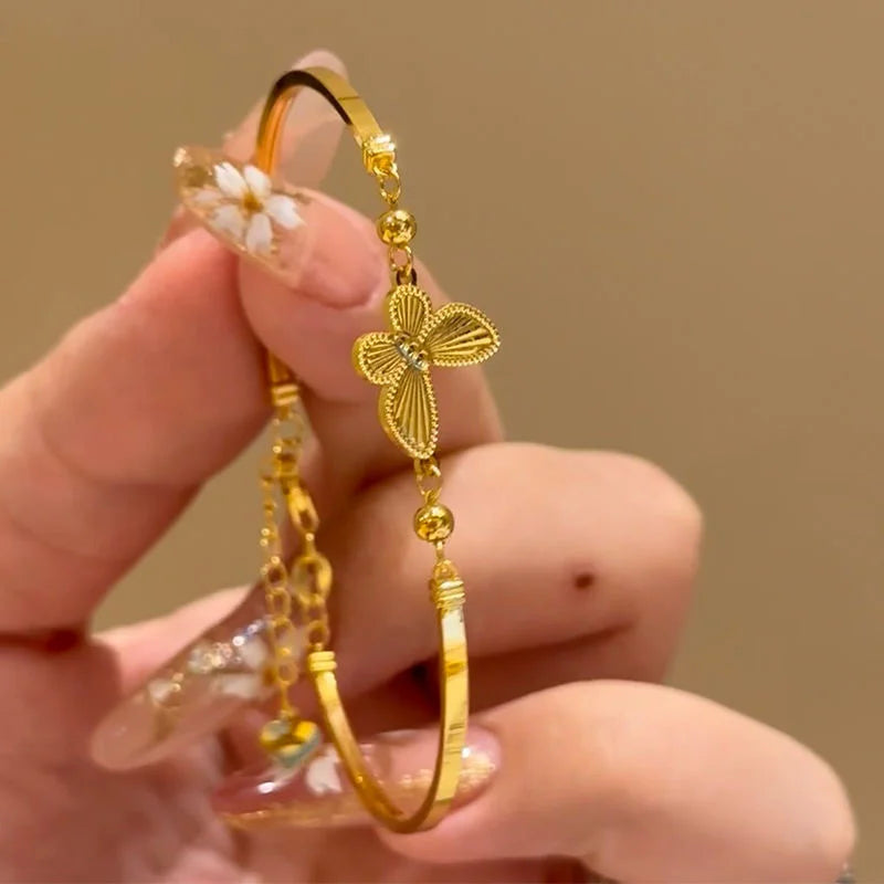 Luxury Gold Plated Round Simple Butterfly Bracelets For Women Fashion Rhinestone Circle Shiny Bangles Wedding Party Jewelry