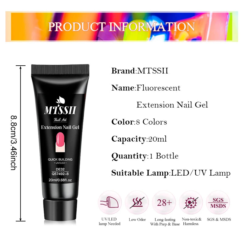 Mtssii 20ml Fluorescent Nail Extension Gel Nail Building Acrylic Nail Gel UV LED Soak Off UV Extend Gel For Nail Extensions
