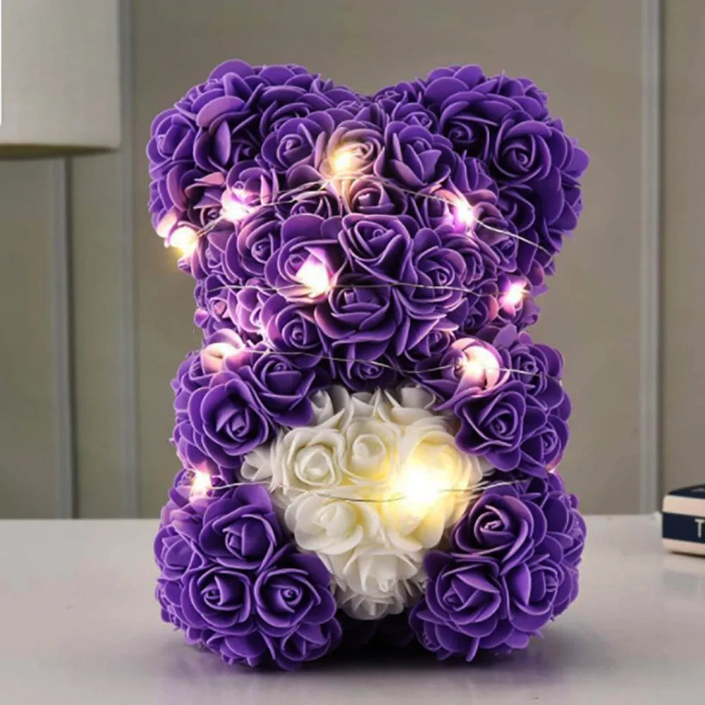 25cm Artificial Teddy Rose with LED Strip Romantic Valentines Day Gift Flower Bear Multicolors Girlfriend Women Anniversary Bear