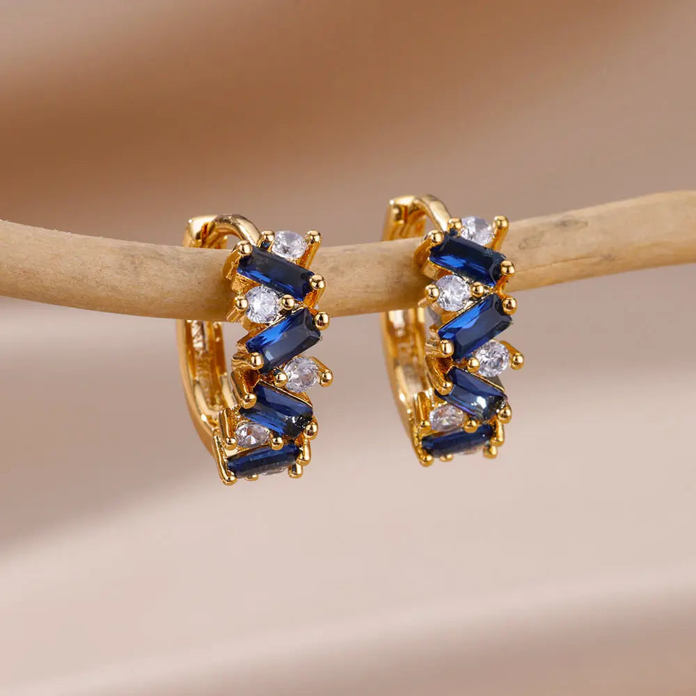 Rainbow Cubic Zirconia Hoop Earrings For Women 2023 Trending Round Gold Plated Stainless Steel Earrings Luxury Jewelry Gifts