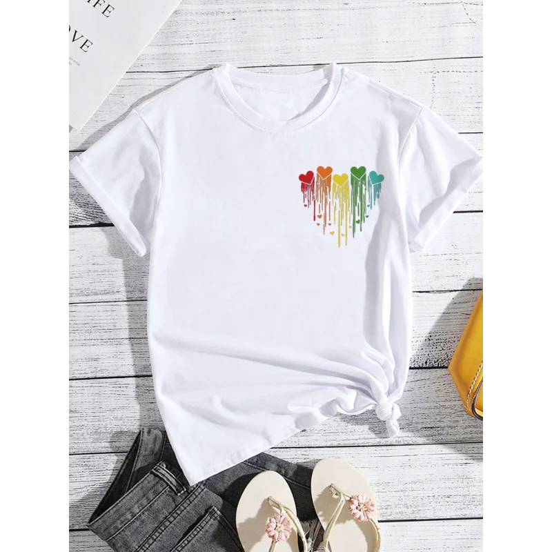 Colorful Dripping Love Print New Fashion Women  Tops Harajuku Women Clothing Graphic T Shirts Summer polyester fabric