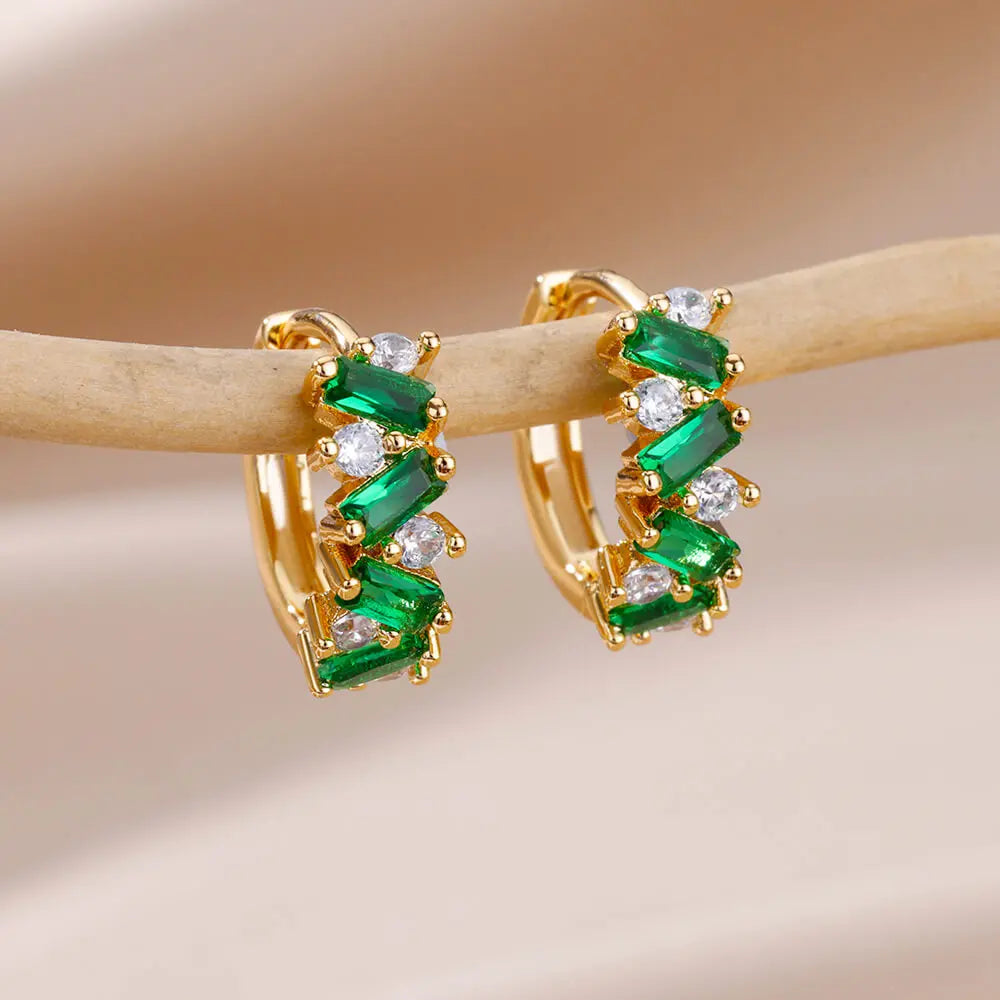 Rainbow Cubic Zirconia Hoop Earrings For Women 2023 Trending Round Gold Plated Stainless Steel Earrings Luxury Jewelry Gifts