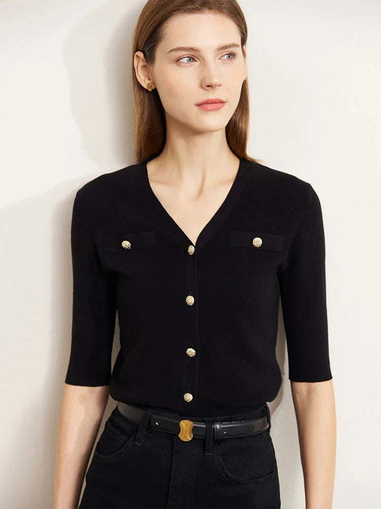Slim V-Neck Knitted Cardigan Women’s Top