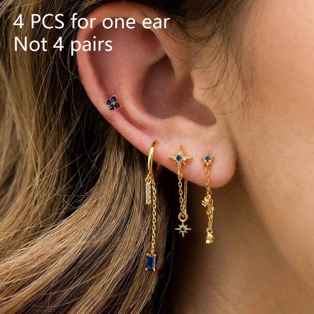 4pcs Stainless Steel Zircon Water Drop Earrings Set