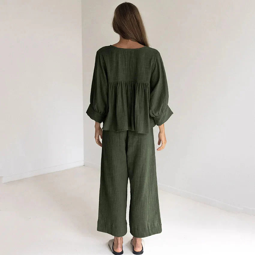 Women's Pajamas Cotton 2-Piece Set V-Neck