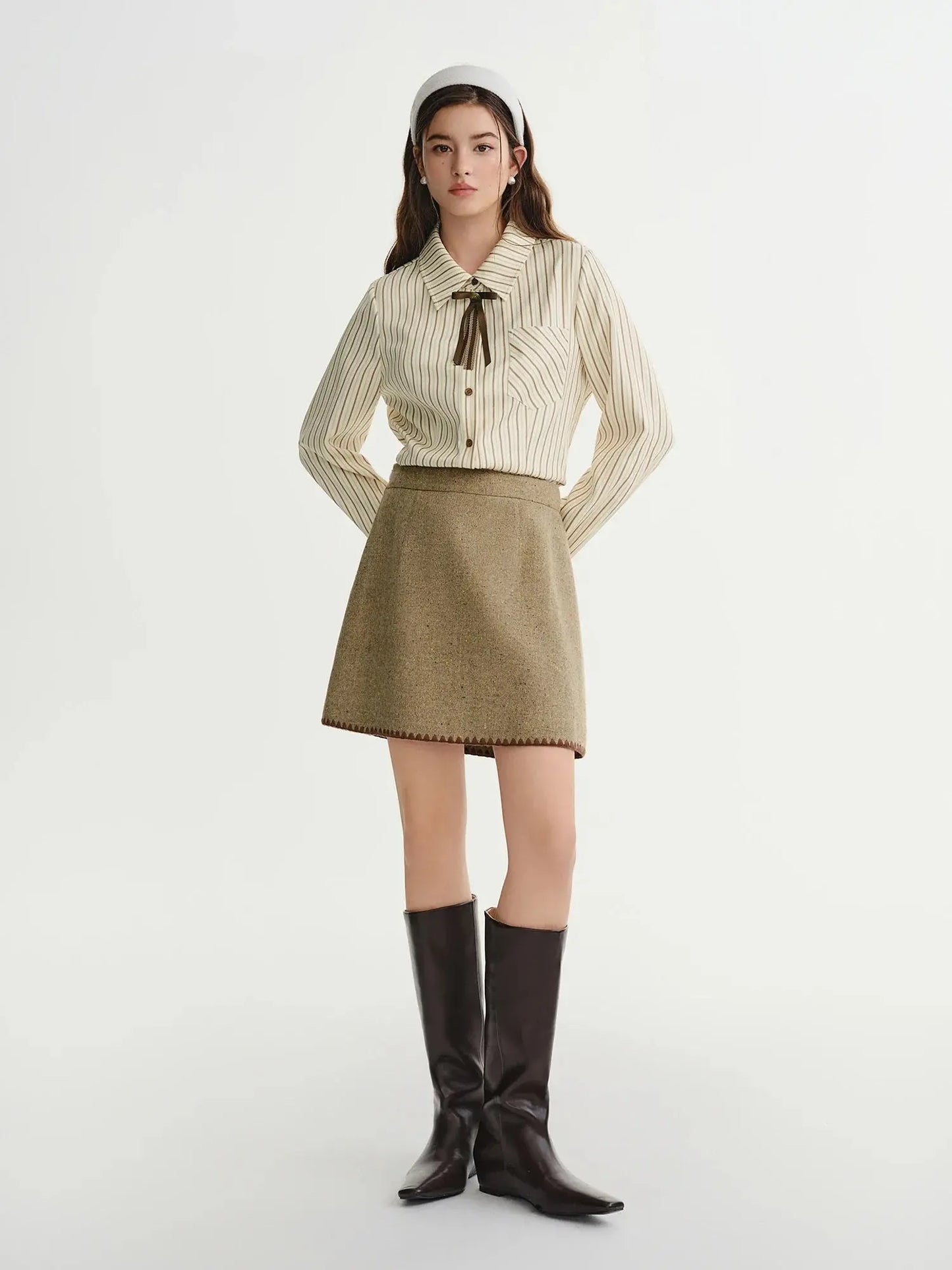 Plus Size Caramel Striped Layering Shirt