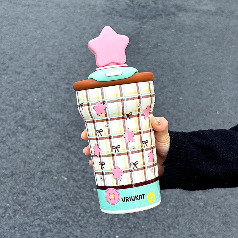 1 piece 760ML Office Star Desktop Portable Cup, High Appearance Level Cute Star Insulated Cup, Home and Outdoor Ice King Cup