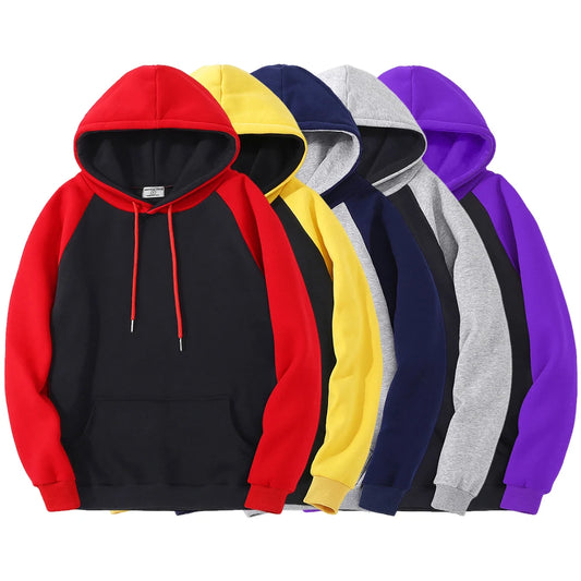 Color Collision Hoodie Men Women Autumn Winter Loose Oversized Clothing Warm Fleece Raglan Splicing Hooded Couple Sweatshirts