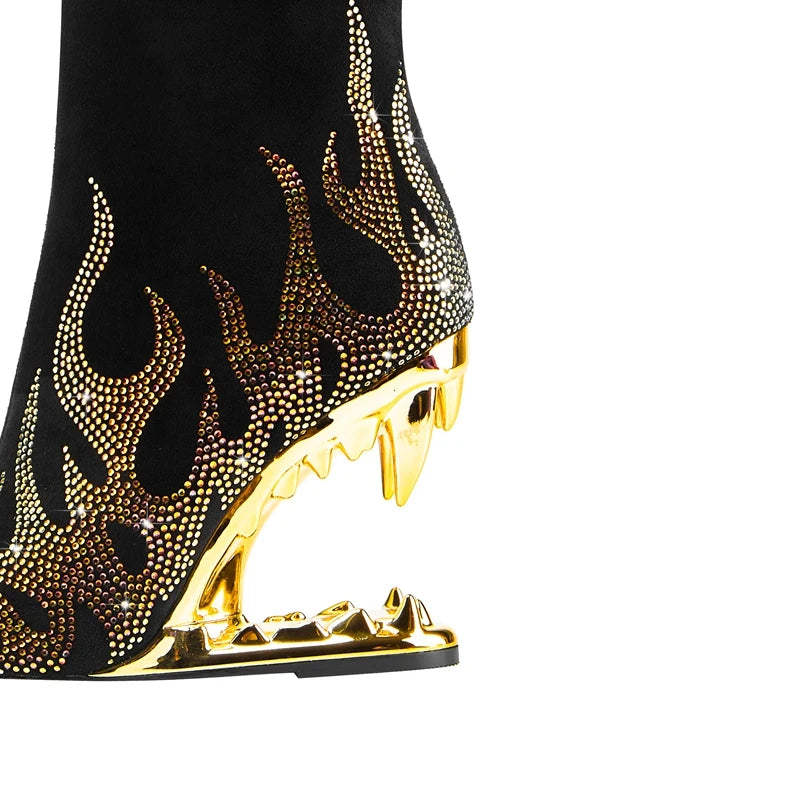 Kaky's New Pointed Rhinestone Wolf Teeth High Heel Women's Boots Large Long Boots High Barrel Boots Fashion Boots