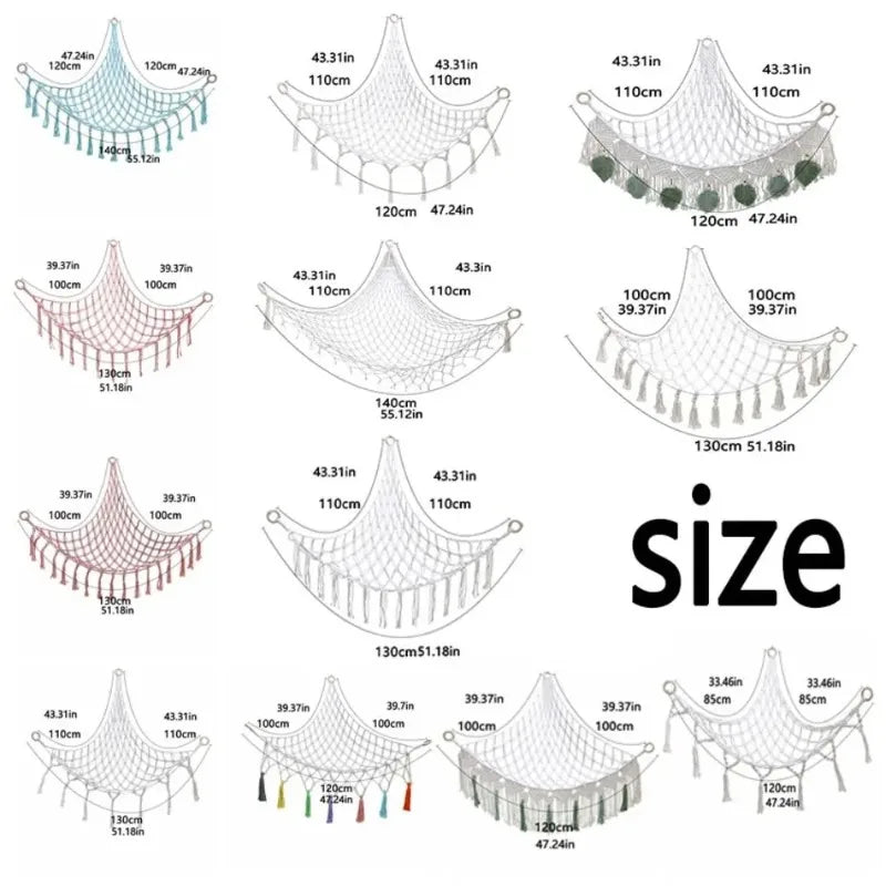 1PC-white plush toy hammock net, bohemian weave, plush toy storage rack, space saving, large capacity, corner hanging net