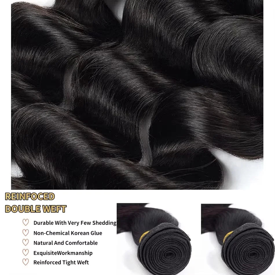30 40Inch 3 4 Bundle Loose Body Wave Bundles Real Unprocessed Human Hair 16A Raw Hair Bundles Extensions Brazilian Natural Black