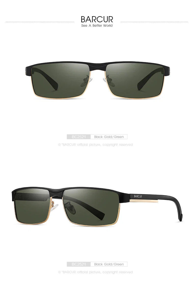 BARCUR Sunglasses Men’s Original Rectangle Fashionable Business Sunglasses – Polarized UV400 Protection for Driving Hiking Sports and Casual Wear – Trendy Fashion Shades Oculos De Sol with Anti-Reflective TAC Lenses
