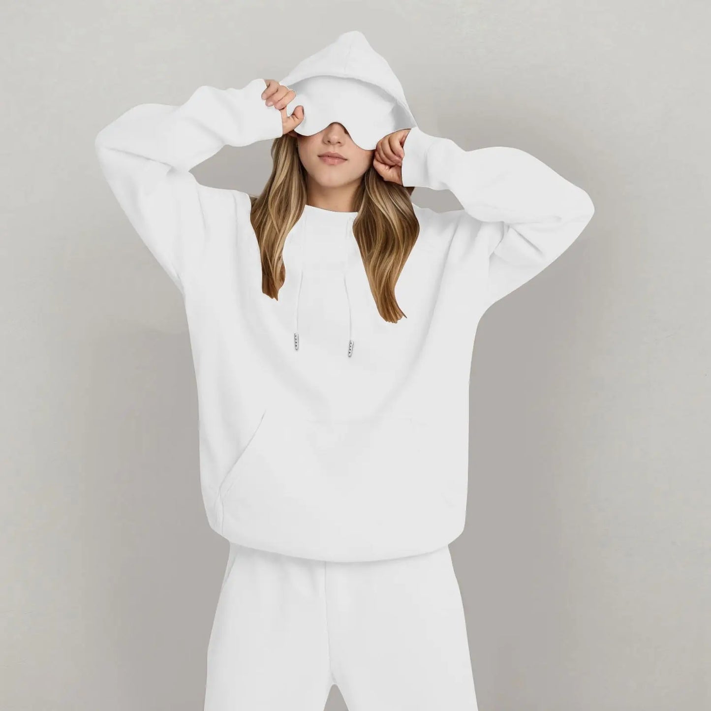 Unisex Hooded Sweatshirt With Built-In Eye Mask Casual Long Sleeved Solid Color Sports Pullover Loose Fit Sweatshirt 2025