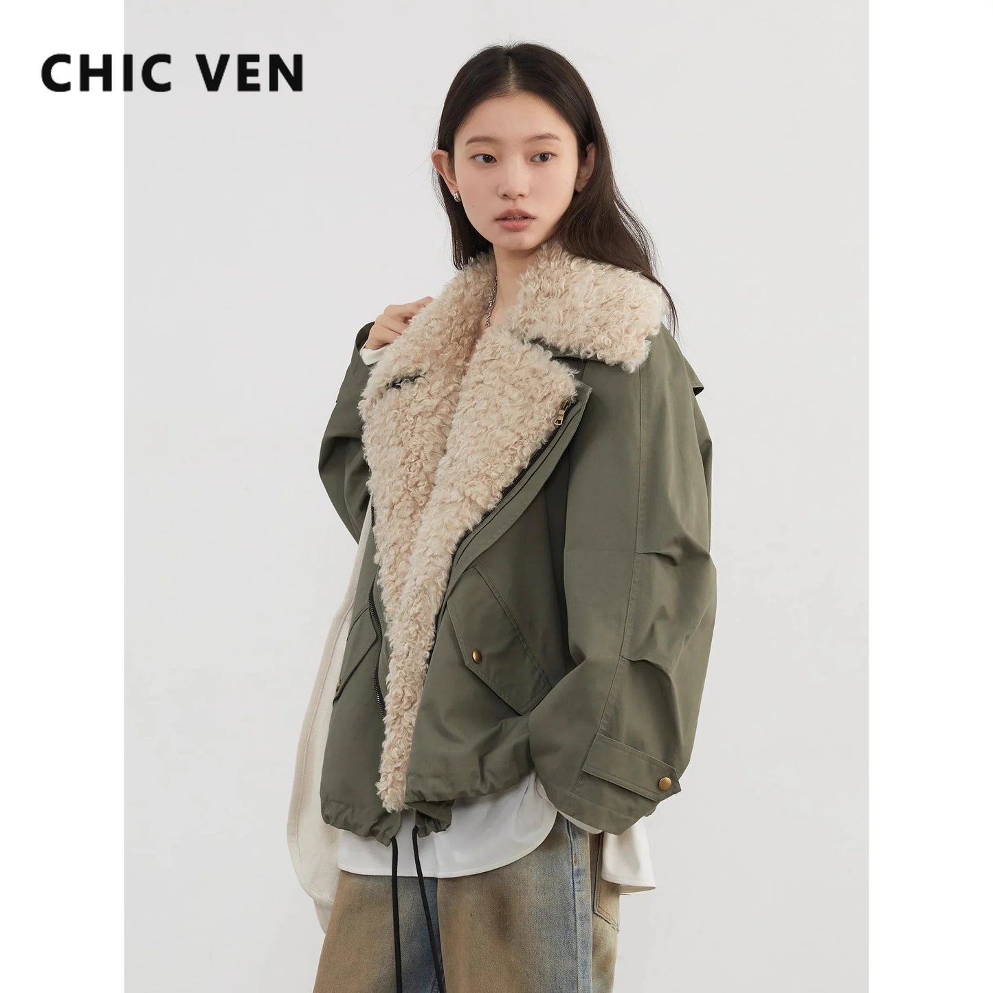 New Retro Streetwear Loose Casual Motorcycle Cotton Jacket Thick Warm Female Overcoat