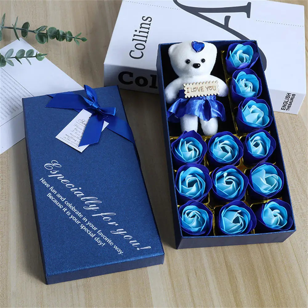 22 Flowers Soap Flower Gift Rose Box Valentines Day Gift Bears Bouquet Wedding Decoration Gift Festival Heart-shaped Box
