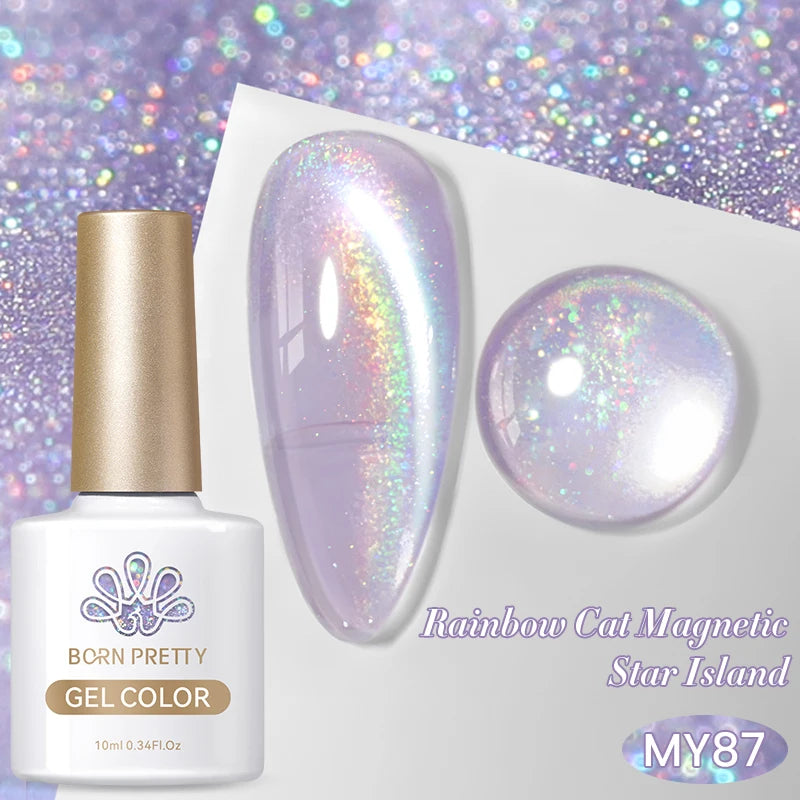 BORN PRETTY 10ml Rainbow Auroras Cat Magnetic Gel Nail Polish Holographics Nail Gel for Manicure Design Varnis Semi Permanent