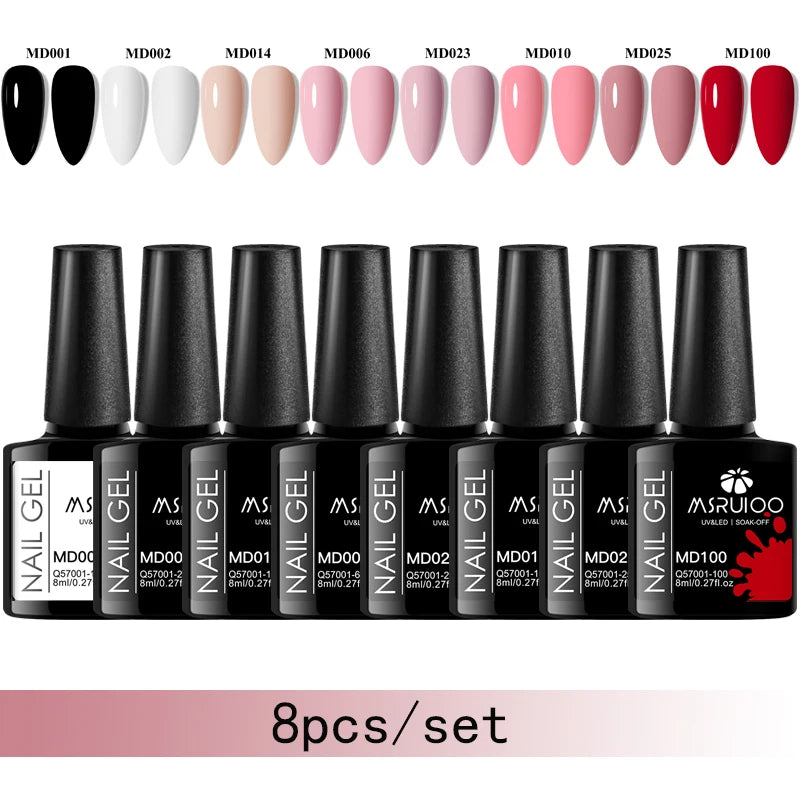 MSRUIOO 8pc Gel Nail Polish Kits Summer Colorful Semi Permanent UV LED Gel Polish Set Glitter Nail Art Varnish Design Manicure