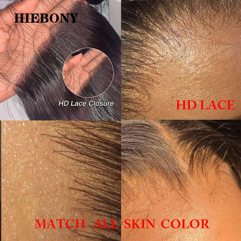Invisible 13x6 HD lace Frontal Straight 5x5 6x6 7x7 HD Lace Closure Match All Skin Color 100% Human Hair Pre Plucked Hairline